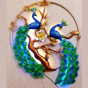 Double Peacock Nature Metal Wall Art for living room (29 x 38 Inches)