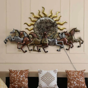 Alternative view of 36 Inches 7 Horses with Sun Metal Wall Art