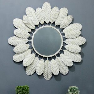 White Leaf Mirror Wall Décor for Living Room And Bed Room (30 Inches Dia.)