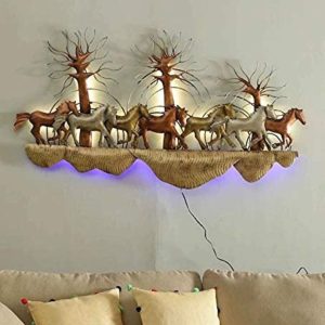 7 Horses On Mountain Wall Art With LED (48 x 28 Inches)
