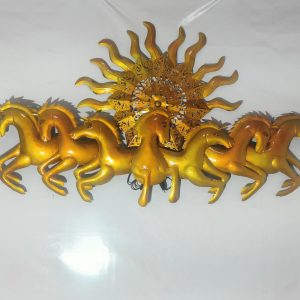 Designer Gold 7 Horse in Sun Metal Wall Art with LED (48 x 28 Inches)