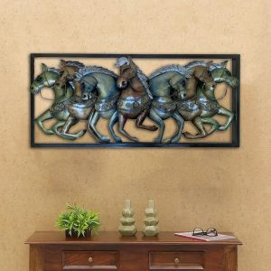 Forest 7 Horses Framed Metal Wall Art for Living Room (40 x 18 Inches)