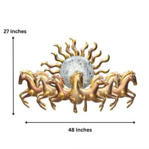 Alternative view of Gold 7 Horses with Sun Metal Wall Art for living room (48 x 27 Inches)