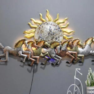 Alternative view of Running 7 Horses with sun Metal Wall Art (47 x 27 Inches)